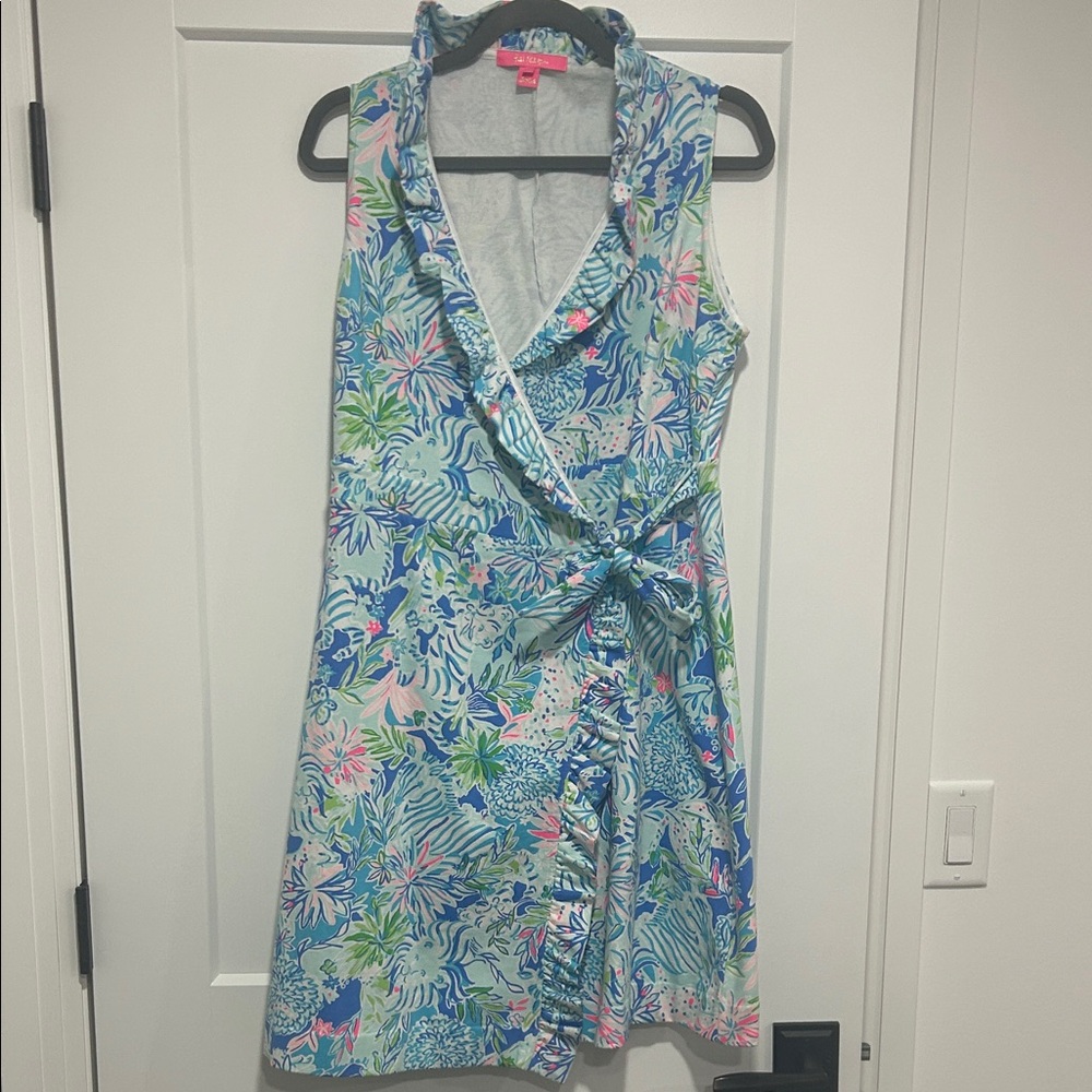Lilly Pulitzer Blue and Pink Patterned wrap Dress
